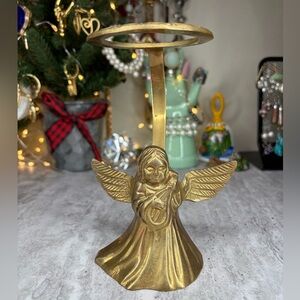 Vintage Brass Angel Lantern Candle Holder Glass Votive Tea Light Holder MCM